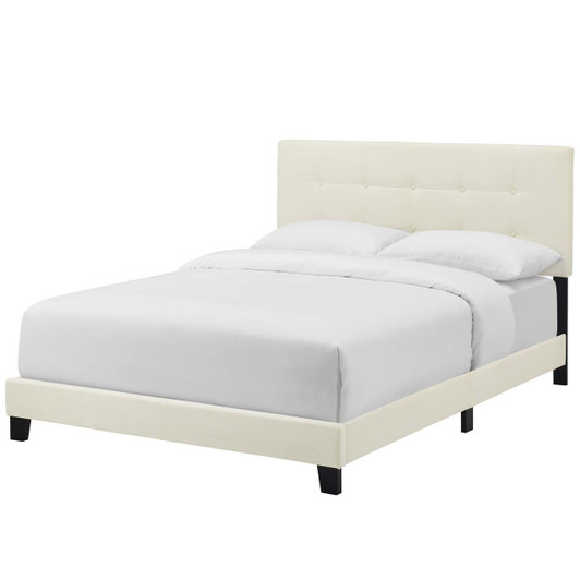 Amira King Upholstered Velvet Bed, King Size, Velvet Fabric, Ivory White, 15506