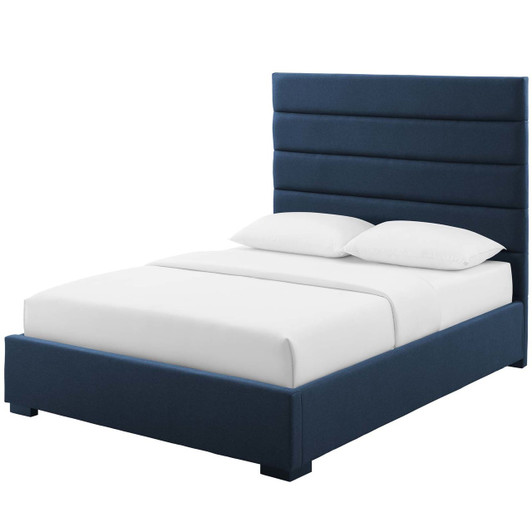 Genevieve Queen Upholstered Fabric Platform Bed, Queen Size, Fabric, Blue, 15543