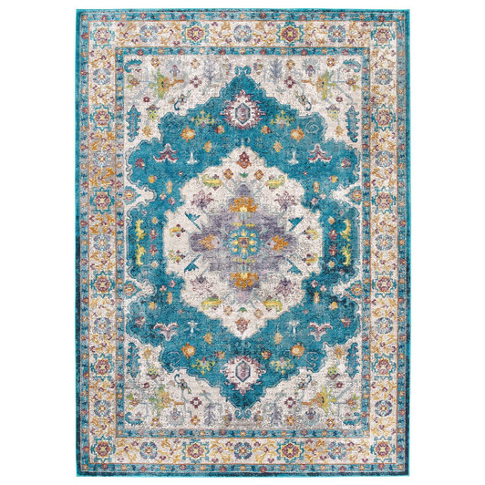 Success Anisah Distressed Vintage Floral Persian Medallion 4x6 Area Rug, Fabric, Multi Blue 15606
