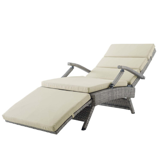 Envisage Chaise Outdoor Patio Wicker Rattan Lounge Chair, Rattan Wicker, Light Gray Beige 15663