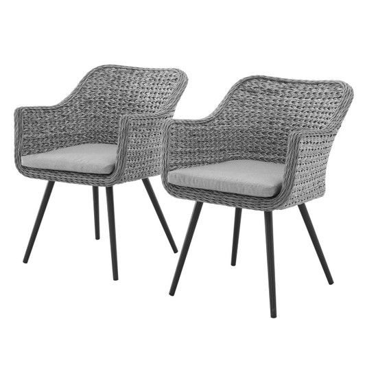 Endeavor Dining Armchair Outdoor Patio Wicker Rattan Set of 2, Rattan Wicker, Grey Gray 15691