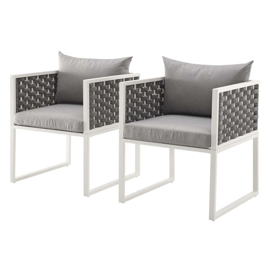 Stance Dining Armchair Outdoor Patio Aluminum Set of 2, Fabric Aluminium, White Grey Gray 15692