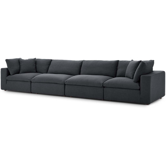 Commix Down Filled Overstuffed 4 Piece Sectional Sofa Set, Fabric, Grey Gray 15733