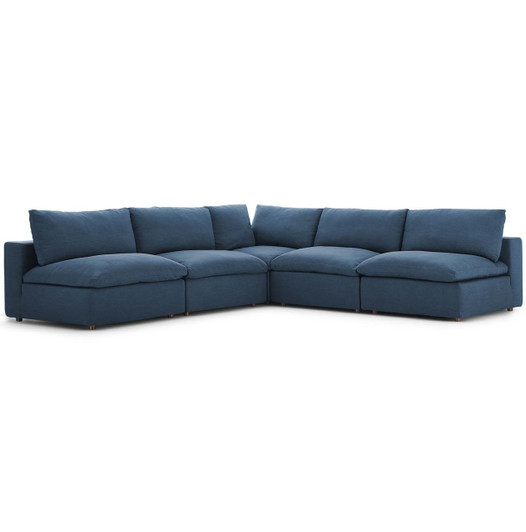 Commix Down Filled Overstuffed 5 Piece Sectional Sofa Set, Fabric, Navy Blue 15745