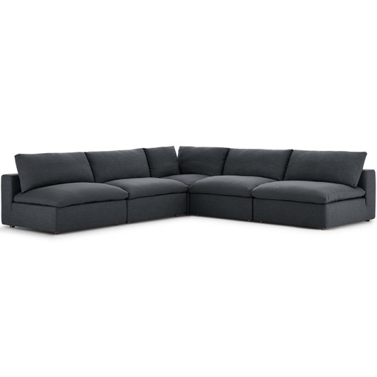 Commix Down Filled Overstuffed 5 Piece Sectional Sofa Set, Fabric, Grey Gray 15747