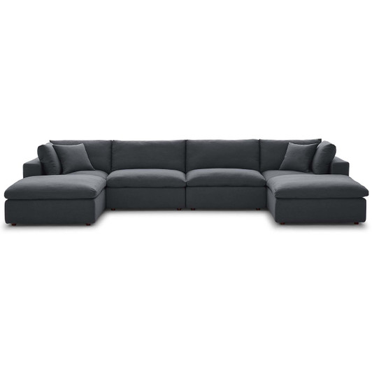Commix Down Filled Overstuffed 6 Piece Sectional Sofa Set, Fabric, Grey Gray 15756