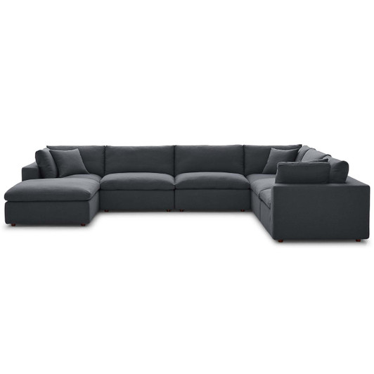 Commix Down Filled Overstuffed 7 Piece Sectional Sofa Set, Fabric, Grey Gray 15763