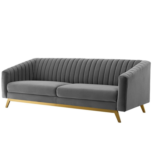 Valiant Vertical Channel Tufted Performance Velvet Loveseat, Velvet Fabric Metal Steel, Grey Gray 15784