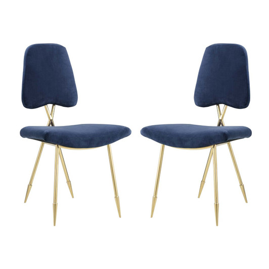 Ponder Dining Side Chair Set of 2, Velvet Fabric Steel Metal, Navy Blue 15852