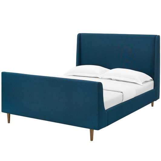 Aubree Queen Upholstered Fabric Sleigh Platform Bed, Queen Size, Fabric, Navy Blue, 15902