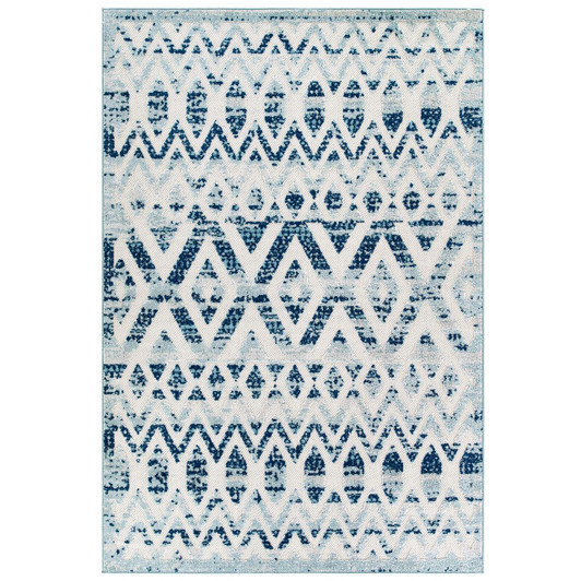 Reflect Tamako Distressed Vintage Diamond and Chevron Moroccan Trellis 8x10 Indoor and Outdoor Area Rug, Fabric, Blue Ivory White 15913