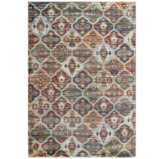 Tribute Azalea Distressed Vintage Floral Lattice 5x8 Area Rug, Fabric, Multi Colorful 15933