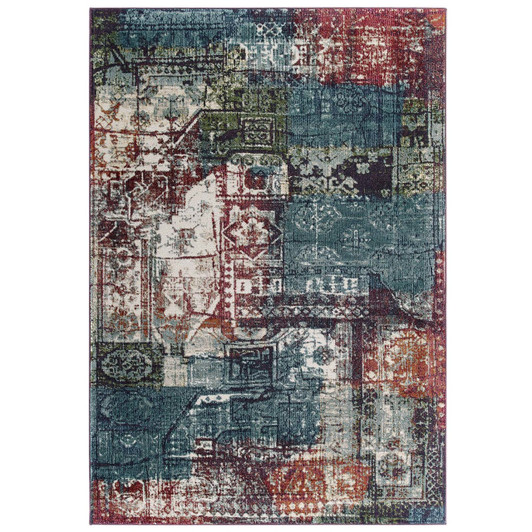 Tribute Elowen Contemporary Modern Vintage Mosaic 5x8 Area Rug, Fabric, Multi Colorful 15947