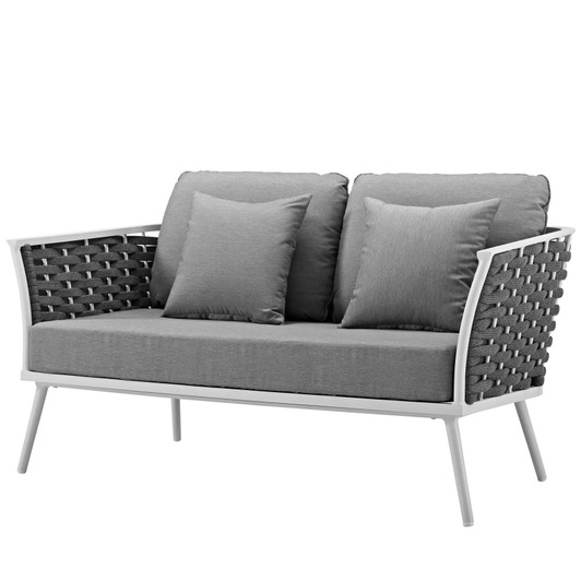 Stance Outdoor Patio Aluminum Loveseat, Aluminum Fabric, White Grey Gray, 17262