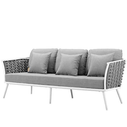 Stance Outdoor Patio Aluminum Sofa, Fabric Aluminum, White Grey Gray, 17264