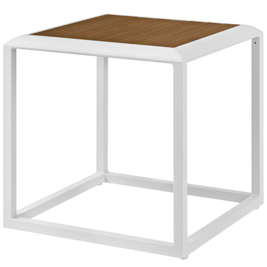 Stance Outdoor Patio Aluminum Side Table, Aluminum Faux Wood, White Natural, 17267