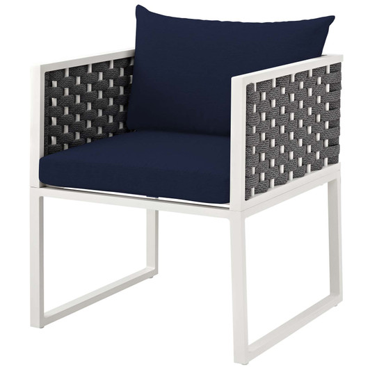 Stance Outdoor Patio Aluminum Dining Armchair, Velvet Fabric Metal Steel, Navy Blue White, 17268