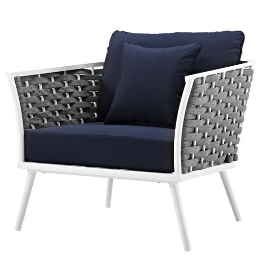 Stance Outdoor Patio Aluminum Armchair, Aluminum Fabric, Navy Blue White, 17269