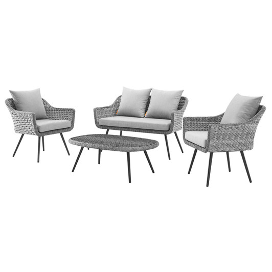Endeavor 4 Piece Outdoor Patio Wicker Rattan Sectional Sofa Set, Aluminum Fabric Wicker Rattan, Grey Gray, 17287