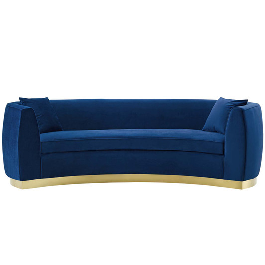 Resolute Curved Performance Velvet Sofa, Velvet Fabric Metal Steel, Navy Blue, 17358