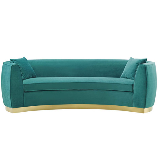 Resolute Curved Performance Velvet Sofa, Velvet Fabric Metal Steel, Aqua Blue, 17359