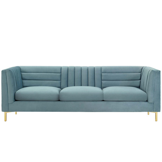 Ingenuity Channel Tufted Performance Velvet Sofa, Velvet Fabric Metal Steel, Light Blue, 17404