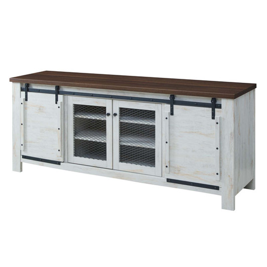 Bennington 70" Rustic Sliding Door Buffet Table Sideboard, Wood Metal Steel, White, 17450