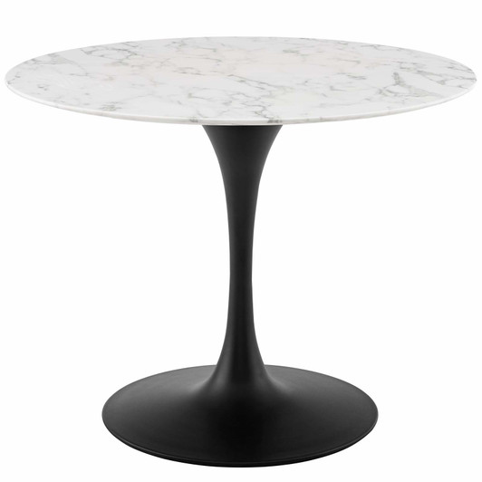 Lippa 40" Round Artificial Marble Dining Table, Artificial Marble Stone Metal, Black White, 17479