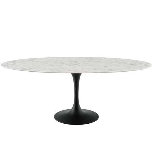Lippa 78" Oval Artificial Marble Dining Table, Stone Metal Steel, Black White, 17495