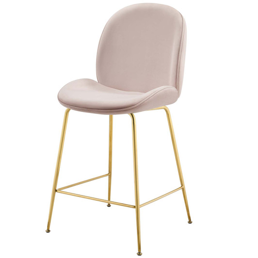 Scoop Gold Stainless Steel Leg Performance Velvet Counter Stool, Velvet Fabric Metal Steel, Pink, 17508
