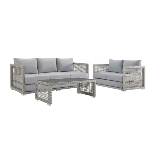 Aura 3 Piece Outdoor Patio Wicker Rattan Set, Rattan Wicker Fabric, Grey Gray, 17519