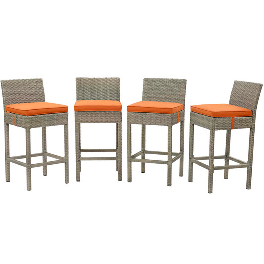 Conduit Bar Stool Outdoor Patio Wicker Rattan Set of 4, Fabric Rattan Wicker, Orange, 17545