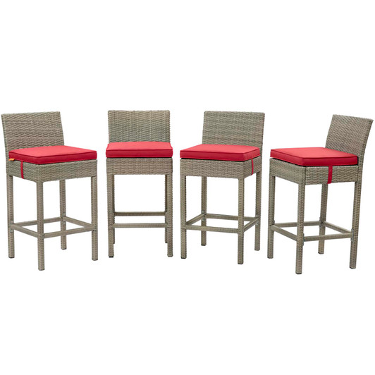 Conduit Bar Stool Outdoor Patio Wicker Rattan Set of 4, Fabric Rattan Wicker, Red, 17547