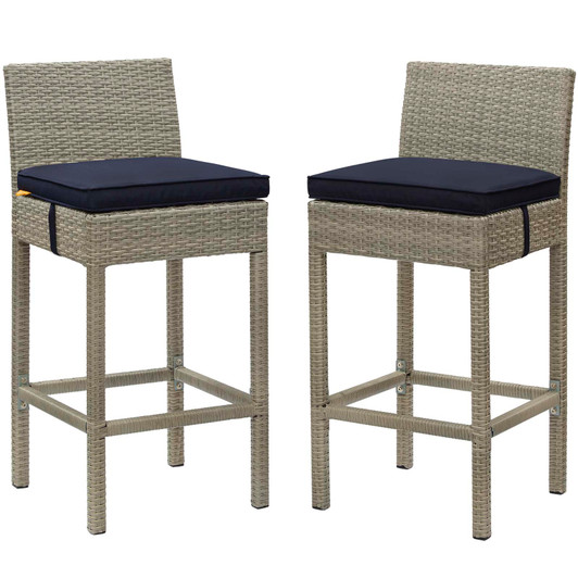 Conduit Bar Stool Outdoor Patio Wicker Rattan Set of 2, Fabric Rattan Wicker, Navy Blue, 17568