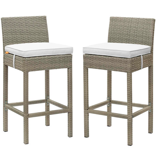 Conduit Bar Stool Outdoor Patio Wicker Rattan Set of 2, Fabric Rattan Wicker, White, 17573