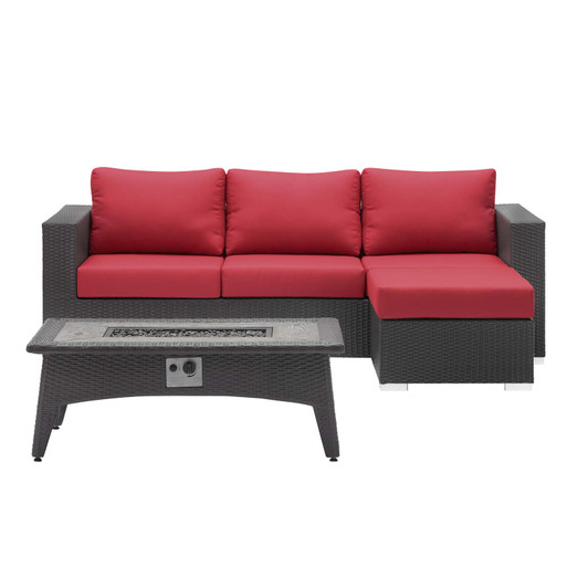 Convene 3 Piece Set Outdoor Patio with Fire Pit, Fabric Rattan Wicker, Red, 17595