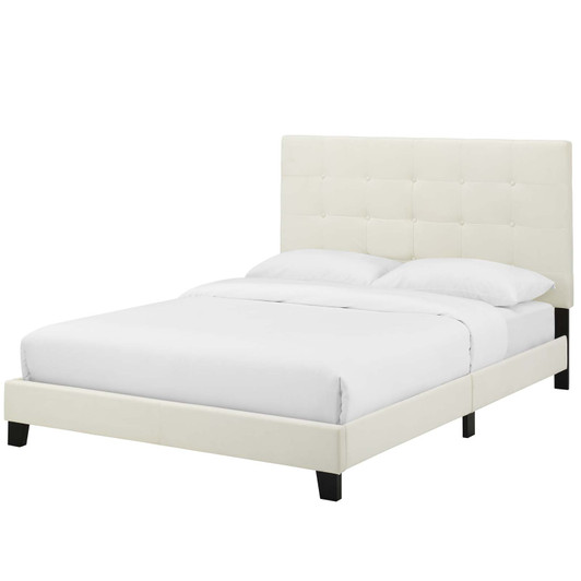Melanie Full Tufted Button Upholstered Performance Velvet Platform Bed, Velvet Fabric, Ivory White, 17621