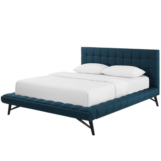 Julia Queen Biscuit Tufted Upholstered Fabric Platform Bed, Fabric, Blue, 17760