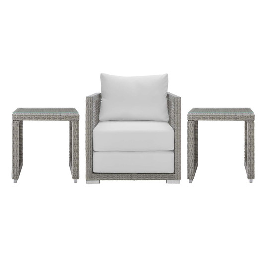 Aura 3 Piece Outdoor Patio Wicker Rattan Set, Rattan Wicker Fabric, Grey Gray White, 17853