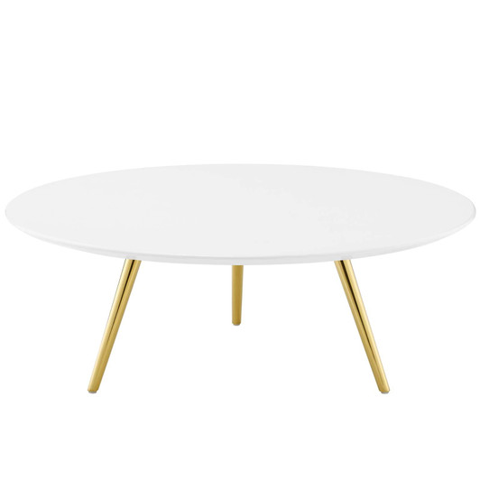 Lippa 40" Round Wood Top Coffee Table with Tripod Base, Wood Metal Stainless Steel, Gold White, 17891