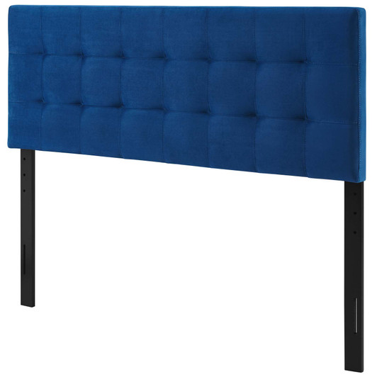 Lily Queen Biscuit Tufted Performance Velvet Headboard, Velvet Fabric, Navy Blue, 17940