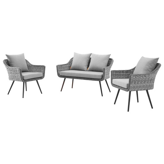 Endeavor 3 Piece Outdoor Patio Wicker Rattan Sectional Sofa Set, Aluminum Fabric Wicker Rattan, Grey Gray, 17988