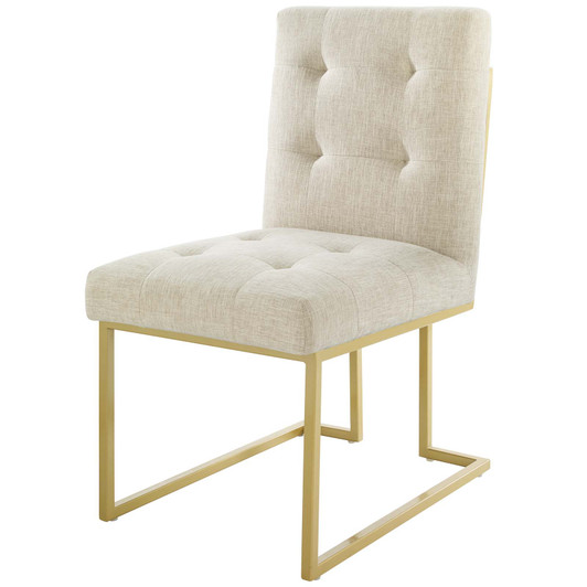 Privy Gold Stainless Steel Upholstered Fabric Dining Accent Chair, Fabric Metal Steel, Gold Beige, 18019