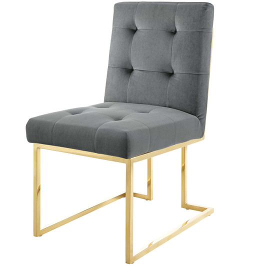 Privy Gold Stainless Steel Performance Velvet Dining Chair, Velvet Fabric Metal Steel, Gold Grey Gray, 18022