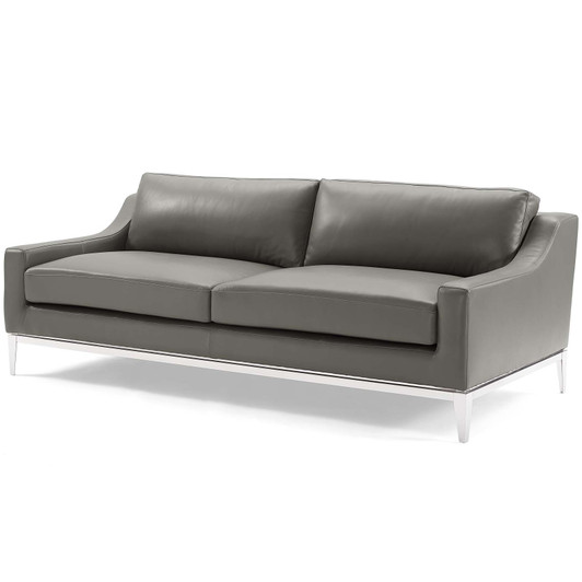 Harness 83.5" Stainless Steel Base Leather Sofa, Leather, Grey Gray, 18068 Harness 83.5" Stainless Steel Base Leather Sofa, Leather, Grey Gray, 18068