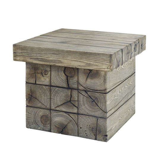 Manteo Rustic Coastal Outdoor Patio Side Table, Faux Simulate Wood, Light Grey Gray, 18074