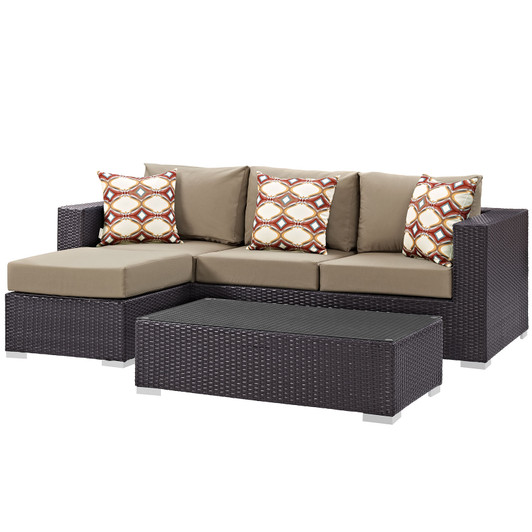 Convene 3 Piece Outdoor Patio Sofa Set, Rattan, Wicker, Dark Brown Brown, 18115