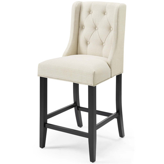 Baronet Tufted Button Upholstered Fabric Counter Stool, Fabric, Wood, Beige, 18332