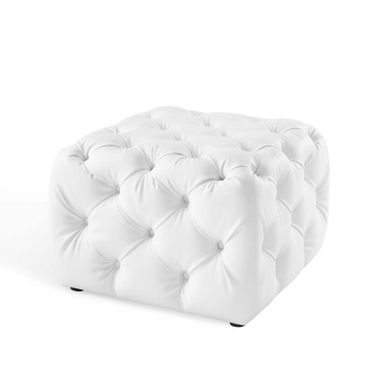 Amour Tufted Button Square Faux Leather Ottoman, Faux Leather, White, 18393
