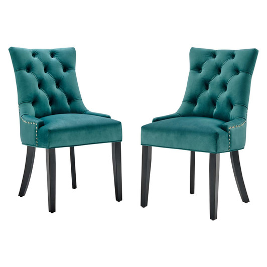 Regent Tufted Performance Velvet Dining Side Chairs - Set of 2, Velvet, Wood, Teal Blue, 18421